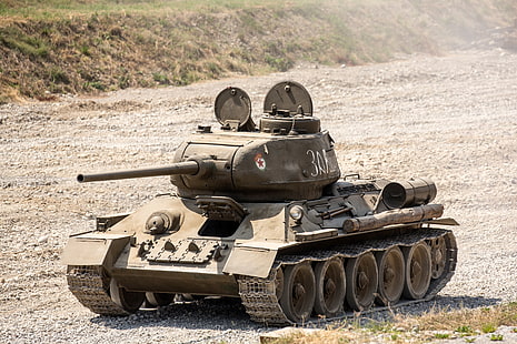 tank tempur hitam, lapangan, tank, Soviet, rata-rata, T-34-85, Wallpaper HD HD wallpaper