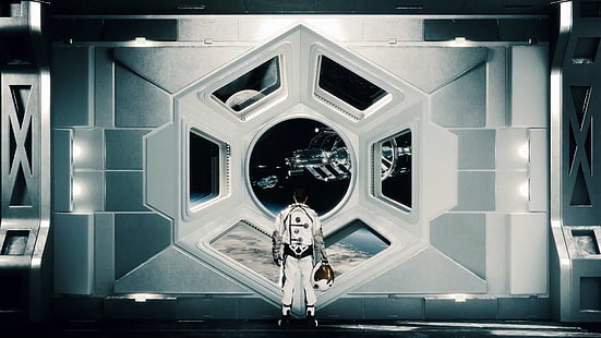 астронавт близо до вратата дигитален тапет, Цивилизация: Отвъд Земята, видео игри, научна фантастика, HD тапет HD wallpaper
