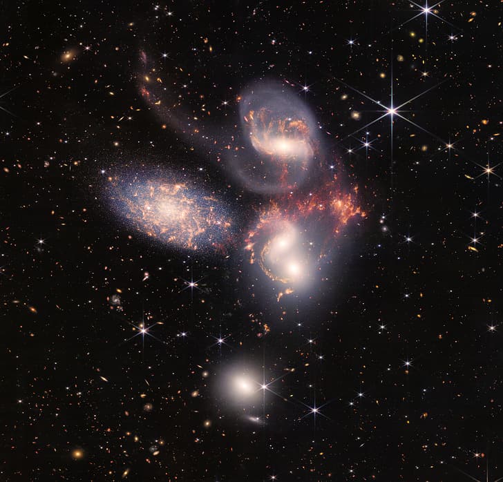 Stephans Quintett, JWST, Weltraum, Galaxie, Cluster, HCG 92, NASA, ESA, HD-Hintergrundbild