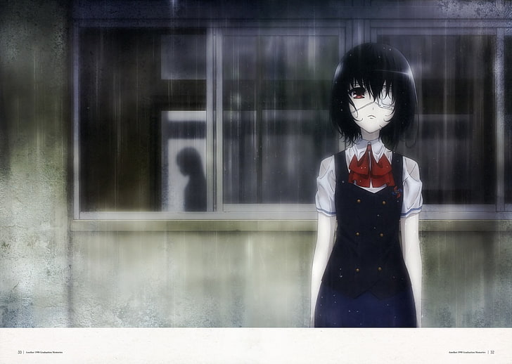 Mei Misaki illustration, Anime, Another, Another (Anime), Girl, Mei Misaki, Rain, Skirt, Window, HD wallpaper
