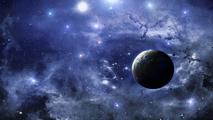 Ruang, Alam Semesta, Planet, Bintang, Biru, Gelap, Abstrak, ruang, semesta, planet, bintang, biru, gelap, abstrak, Wallpaper HD