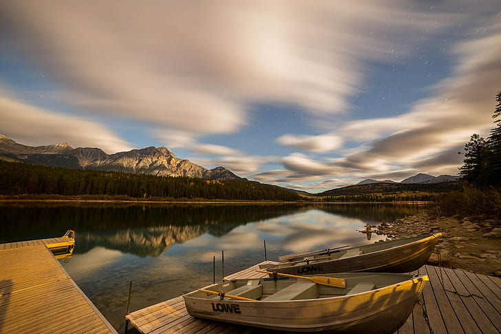 Boot, See, Wasser, Wolken, Berge, Landschaft, Natur, HD-Hintergrundbild