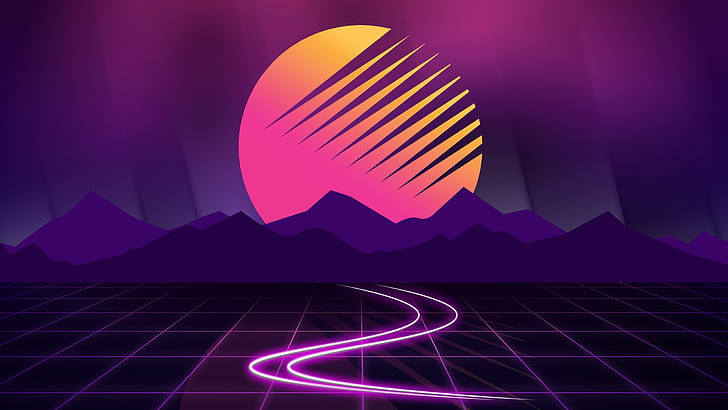 The sun, Mountains, Music, Star, Background, Art, 80s, 80's, Synth, Retrowave, Synthwave, New Retro Wave, Futuresynth, Sintav, Retrouve, Outrun, HD wallpaper