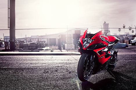 красный спортивный мотоцикл, GSX-R, Suzuki, мотоцикл, красный, 1000, HD обои HD wallpaper