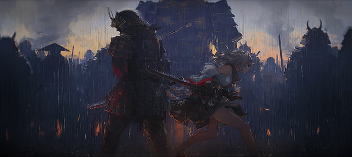 samurai, Pixiv Fantasia, ultra-wide, ultrawide, Sfondo HD HD wallpaper