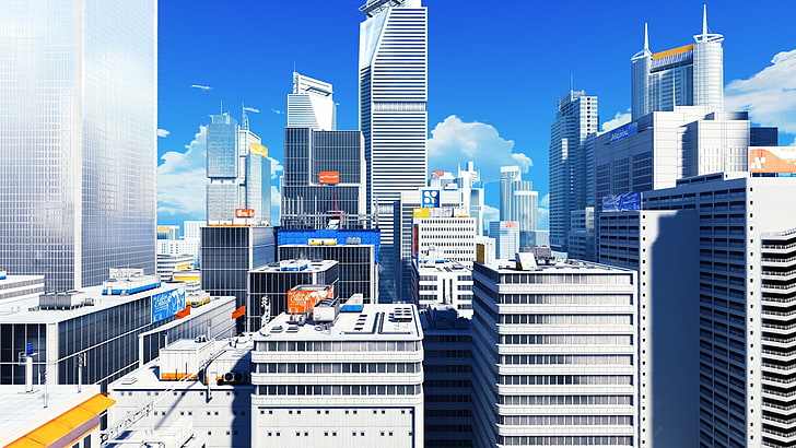 ilustracja wieżowca, Mirror's Edge, zrzut ekranu, gry wideo, pejzaż miejski, wieżowiec, Tapety HD