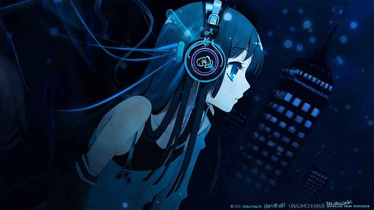 anime anime girls headphones, HD wallpaper