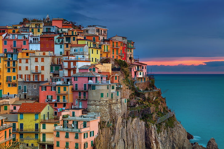 Itália, mediterrâneo, baía, aldeias, paisagem, HD papel de parede