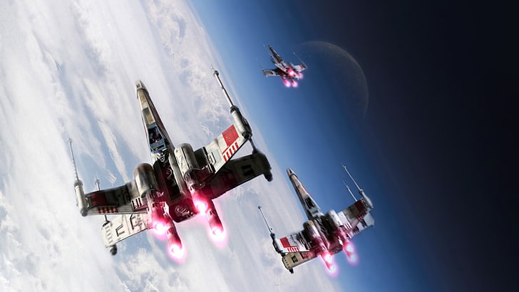 Tapety cyfrowe trzy szare statki bojowe, X-wing, Star Wars, Rebel Alliance, Tapety HD