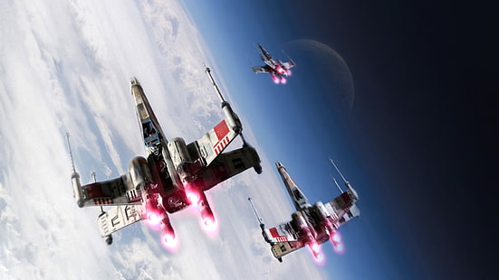 Fondo de pantalla digital de tres barcos de batalla grises, X-wing, Star Wars, Rebel Alliance, Fondo de pantalla HD HD wallpaper