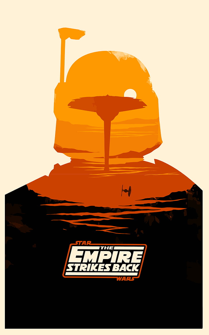 Star Wars The Empire Strikes Poster belakang, Star Wars: Episode V - The Empire Strikes Back, Star Wars, film, minimalis, tampilan potret, Boba Fett, TIE Fighter, Wallpaper HD, wallpaper seluler