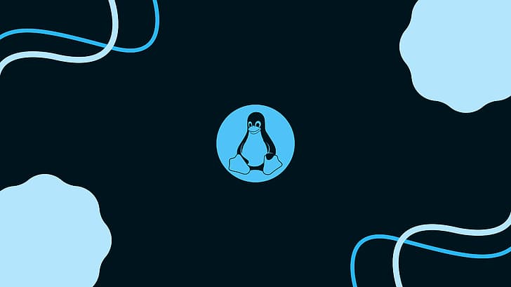 Linux, GNU, Unix, unixporn, material minimal, material style, Arch Linux, arch, Penguin, Tux, Талисман пингвина Tux, минимализм, Ubuntu, Linux Mint, синий, голубоватый, windows 11, голубой, темный, темный фон, HD обои