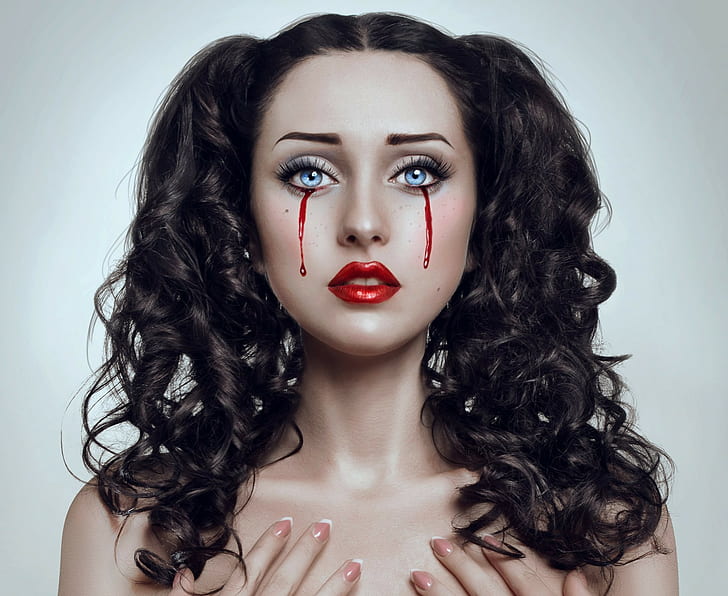 mujeres, rostro, lágrimas sangrientas, sangre, ojos, Lubov Pabat, Fondo de pantalla HD