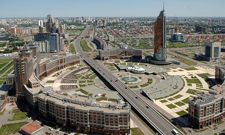 edificios de hormigón marrón, la ciudad, vista, hogar, día, Astana, Fondo de pantalla HD