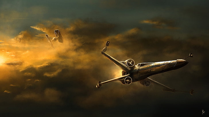 Star Wars, karya seni, X-wing, TIE Fighter, Wallpaper HD
