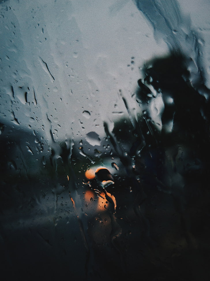 car windshield, drops, glare, glass, wet, dark, HD wallpaper