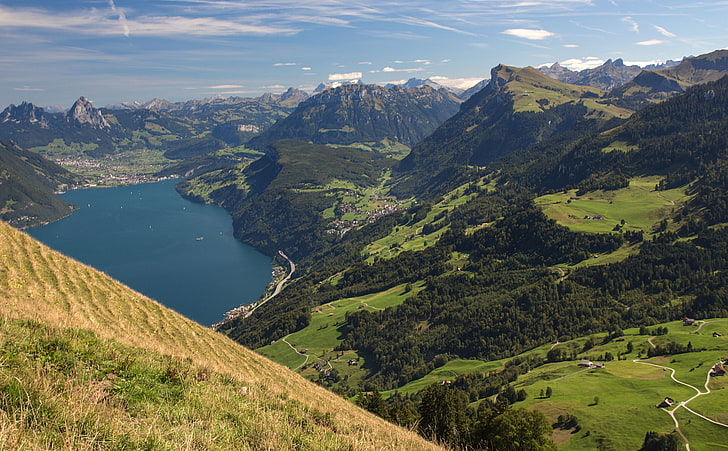 منظر بحيرة لوسيرن ، أوروبا ، سويسرا، خلفية HD