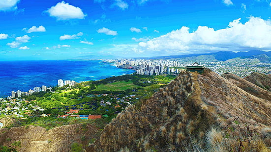 Beautiful Diamond Head, город, побережье, Гавайи, США, Beautiful, Diamond, Head, город, побережье, Гавайи, США, HD обои HD wallpaper