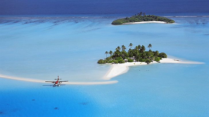 Inseln, unbewohnt, Flugzeug, azurblau, Land, Meer, Palmen, von oben, HD-Hintergrundbild