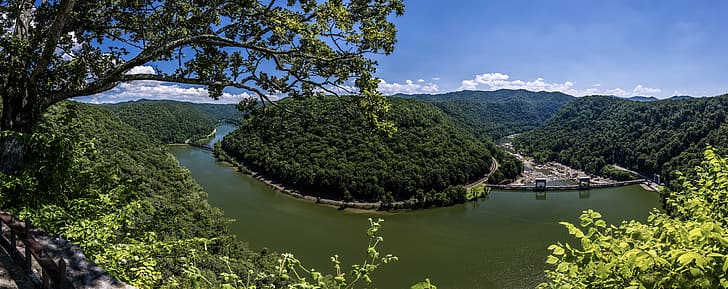 hutan, sungai, panorama, jembatan, Ngarai Sungai Baru, Virginia Barat, Sungai Baru, Wallpaper HD