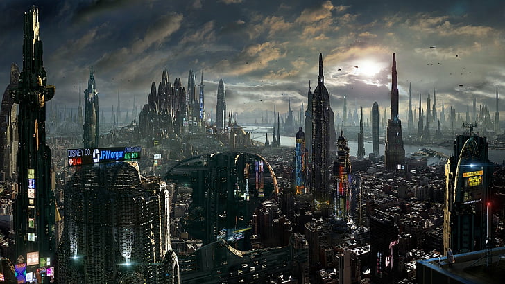 Sci Fi, град, сграда, градски пейзаж, футуристичен град, небостъргач, HD тапет