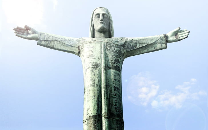 المخلص تمثال خرساني رمادي لشخص ينشر السلاح ، العمارة ، التمثال ، الحب ، الحيوانات، خلفية HD