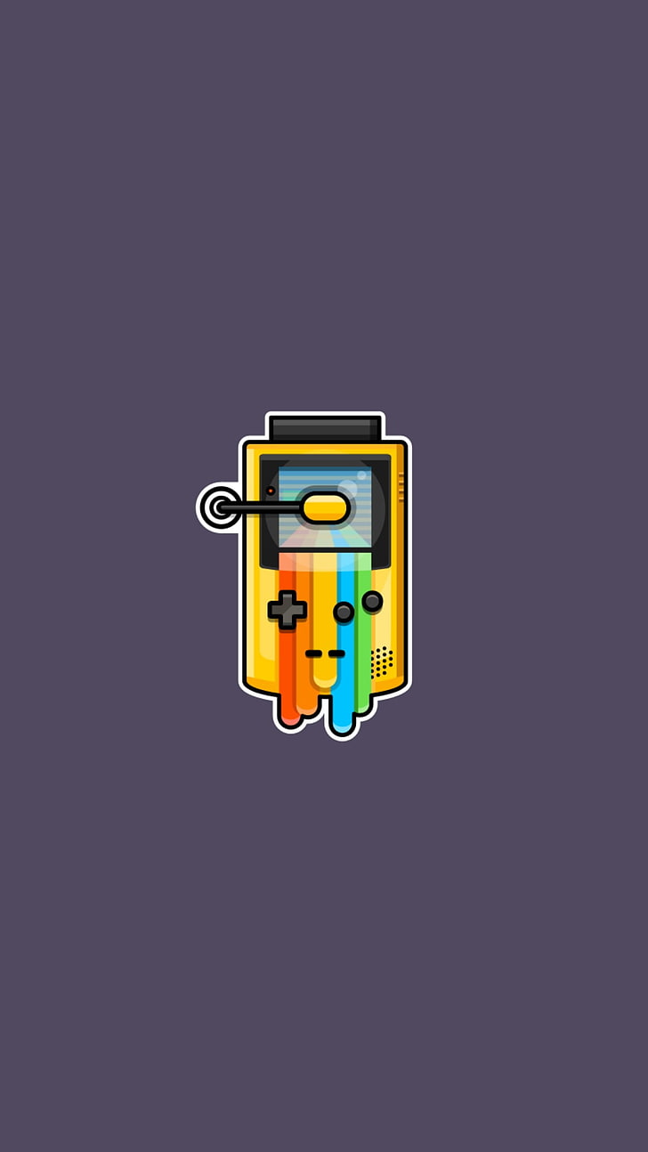 ilustracja żółtej przenośnej konsoli do gier, GameBoy, minimalizm, Tapety HD, tapety na telefon