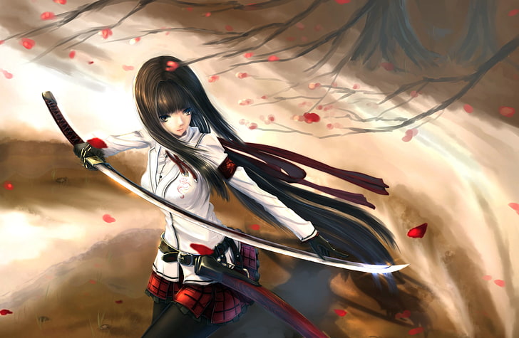 женщина аниме персонаж цифровые обои, кикиви, девушка, меч, арт, HD обои