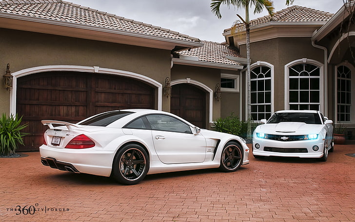 white, house, Mercedes-Benz, Chevrolet, Mercedes, Camaro, 360, AMG, and, Muscle car, сл65, SL65, HD wallpaper