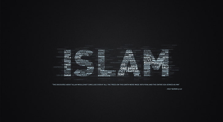 Islamique, nuage de mots islam, artistique, typographie, Fond d'écran HD