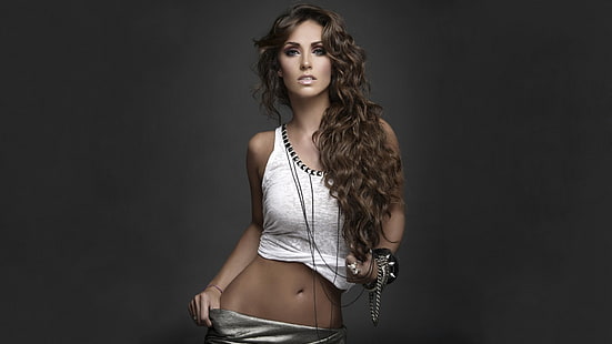 wanita, si rambut coklat, Anahi Puente, model, rambut panjang, rambut keriting, Wallpaper HD HD wallpaper