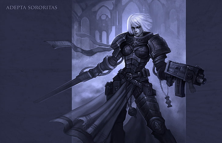 Adepta Sororitas fond d'écran numérique, épée, warhammer 40k, bolter, Adept Sororitas, armure, Sisters Of Battle, premier gardien, pouvoir, insignes, Fond d'écran HD