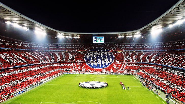 Allianz Arena, Bayern Munchen, Champions League, Fans, FC Bayern, natt, fotbollsplatser, Stadium, HD tapet