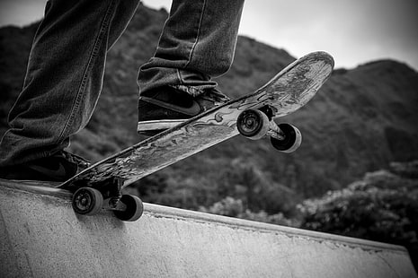 Deportes, Skateboarding, Blanco y negro, Al aire libre, Skateboard, Deporte, Fondo de pantalla HD HD wallpaper