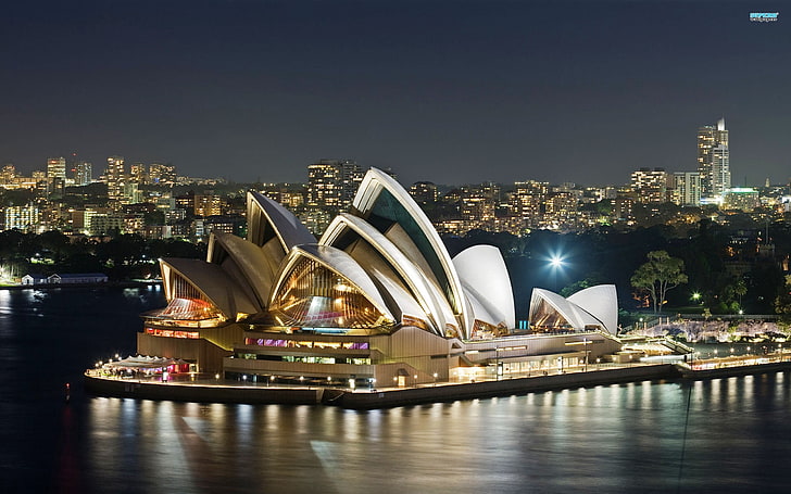 градски пейзаж, Сидни, опера в Сидни, нощ, Австралия, HD тапет