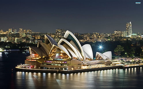 градски пейзаж, Сидни, опера в Сидни, нощ, Австралия, HD тапет HD wallpaper