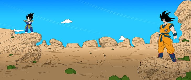 Son Goku, Vegeta, wasteland, ultrawide, saiyan, HD wallpaper