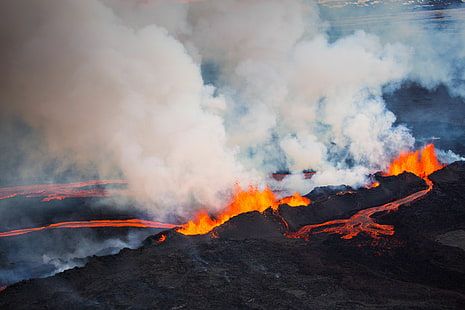Вулканы, Бардарбунга, Извержение, Исландия, Лава, Природа, Дым, Вулкан, HD обои HD wallpaper
