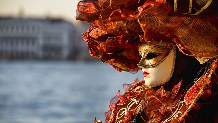 máscara volto blanca y dorada, venecia, carnaval, máscara, atuendo, Fondo de pantalla HD