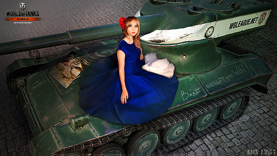 World of Tanks обои, девушка, Франция, платье, танк, танки, WoT, World of Tanks, Wargaming.Net, BigWorld, Никита Боляков, HD обои HD wallpaper