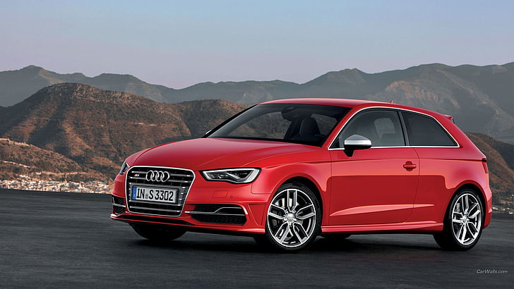 czerwone Audi coupe, Audi S3, samochód, Tapety HD