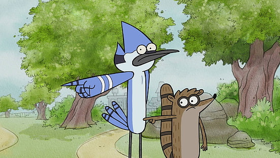 The Regular Show Mordecai and Rigby graphic wallpaper, Regular Show, Mordecai and Rigby, cartoon, HD wallpaper HD wallpaper