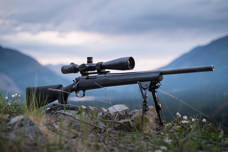 fusil de sniper noir, optique, fusil, sniper, fry, Remington 700, Fond d'écran HD