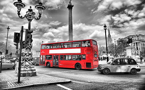 Londra, Inghilterra, strada, autobus rosso, strada, città, Londra, Inghilterra, strada, rosso, autobus, strada, città, Sfondo HD HD wallpaper