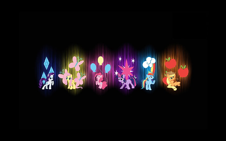 Illustration de mes petits poneys, mon petit poney, art numérique, rareté, fluttershy, tarte Pinkie, étincelle au crépuscule, arc-en-ciel, Applejack, Fond d'écran HD