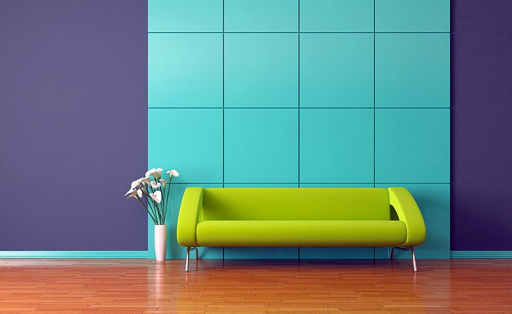 أريكة خضراء ليموني ، أريكة جلدية خضراء ، هندسة معمارية ، أخضر ، ليموني ، أريكة، خلفية HD