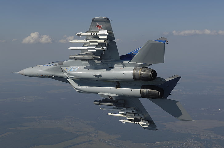 aviones de combate negros y grises, el cielo, caza, giro, el avión, el MiG-35, Fondo de pantalla HD