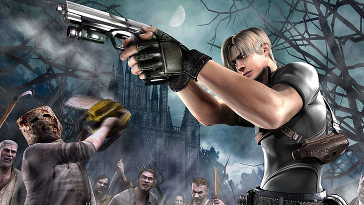 man holding pistol game wallpaper, Resident Evil, Resident Evil 4, Leon S. Kennedy, Zombie, HD wallpaper