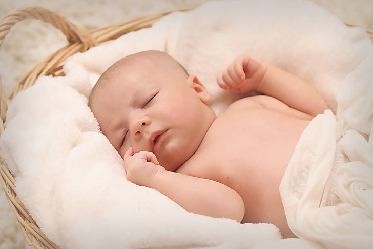 adorable, baby, basket, blanket, child, infant, love, sleeping, young, HD wallpaper