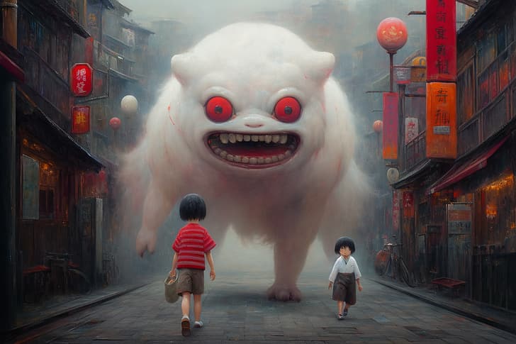 Студио Ghibli, зловещо, китайски квартал, HD тапет